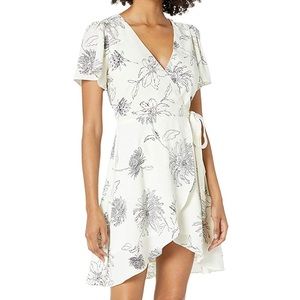 J.O.A. Women's Surplice Wrap Abstract Floral Short Sleeve Flutter Dress